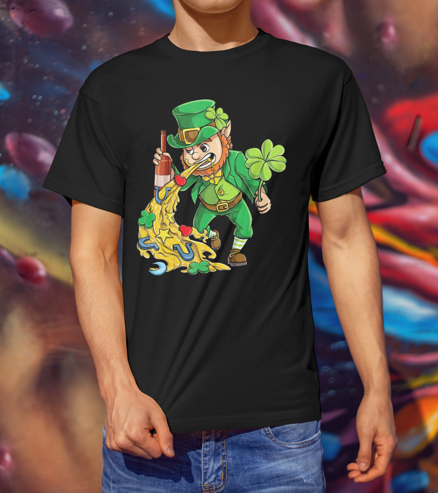 St Patricks Day Leprechaun Pouring Shamrocks Hearts Horseshoes And Stars T-Shirt