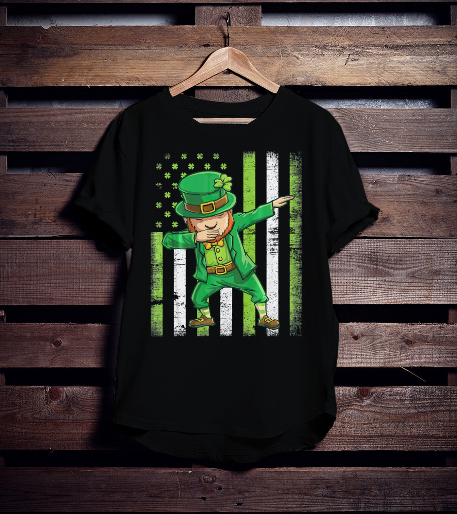 Leprechaun Dabbing With Shamrock Irish Flag Stripes T-Shirt