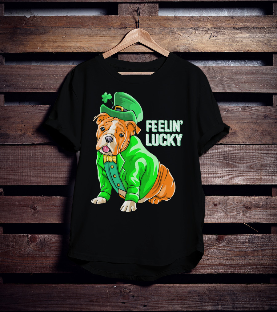 Feelin' Lucky Bulldog In Green Leprechaun T-Shirt