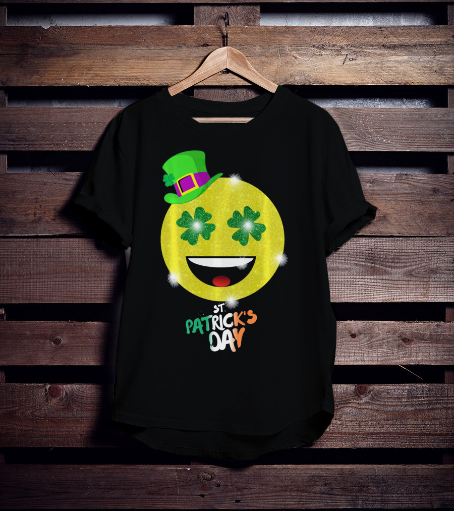 St. Patrick's Day Emoji With Green Hat And Shamrock Eyes T-Shirt