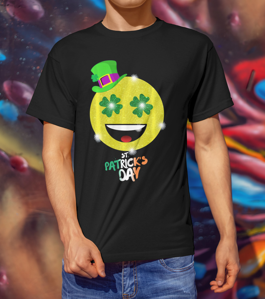 St. Patrick's Day Emoji With Green Hat And Shamrock Eyes T-Shirt