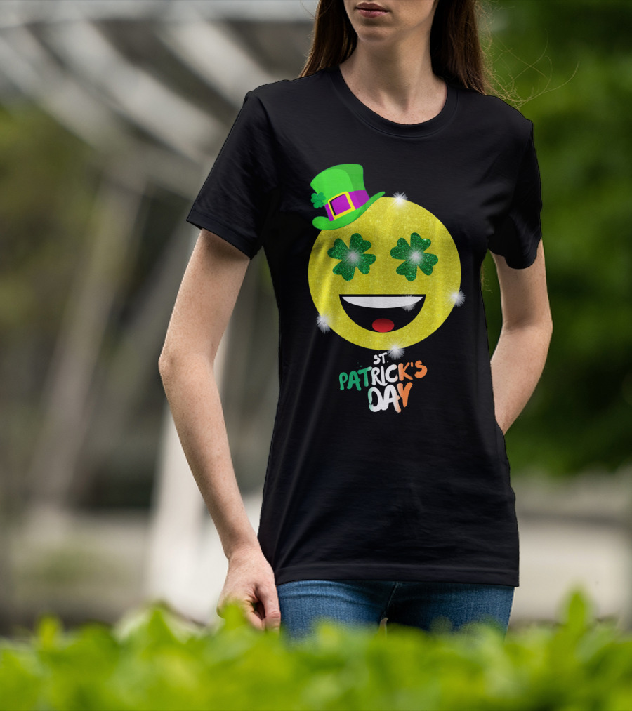 St. Patrick's Day Emoji With Green Hat And Shamrock Eyes T-Shirt
