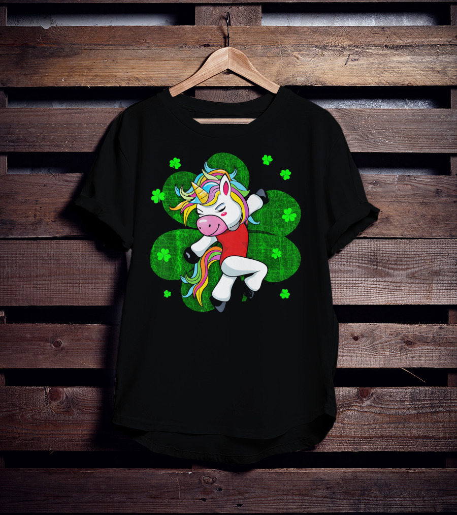 Youthful Rainbow Unicorn Gymnastics With Irish Shamrocks T-Shirt