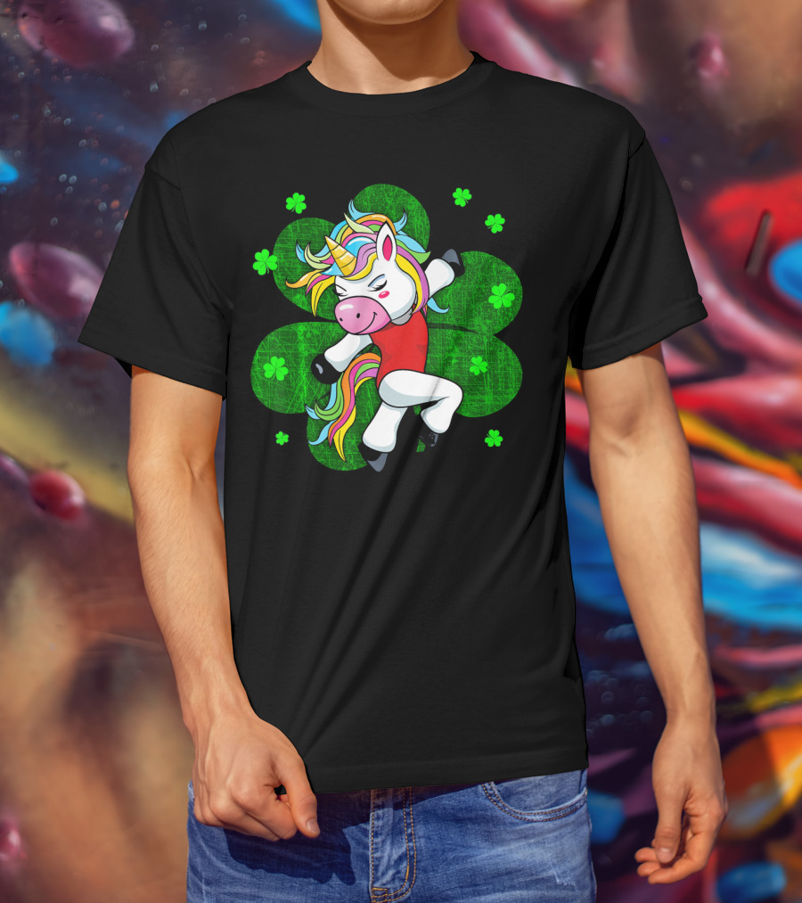 Youthful Rainbow Unicorn Gymnastics With Irish Shamrocks T-Shirt