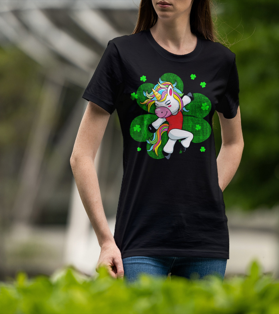 Youthful Rainbow Unicorn Gymnastics With Irish Shamrocks T-Shirt