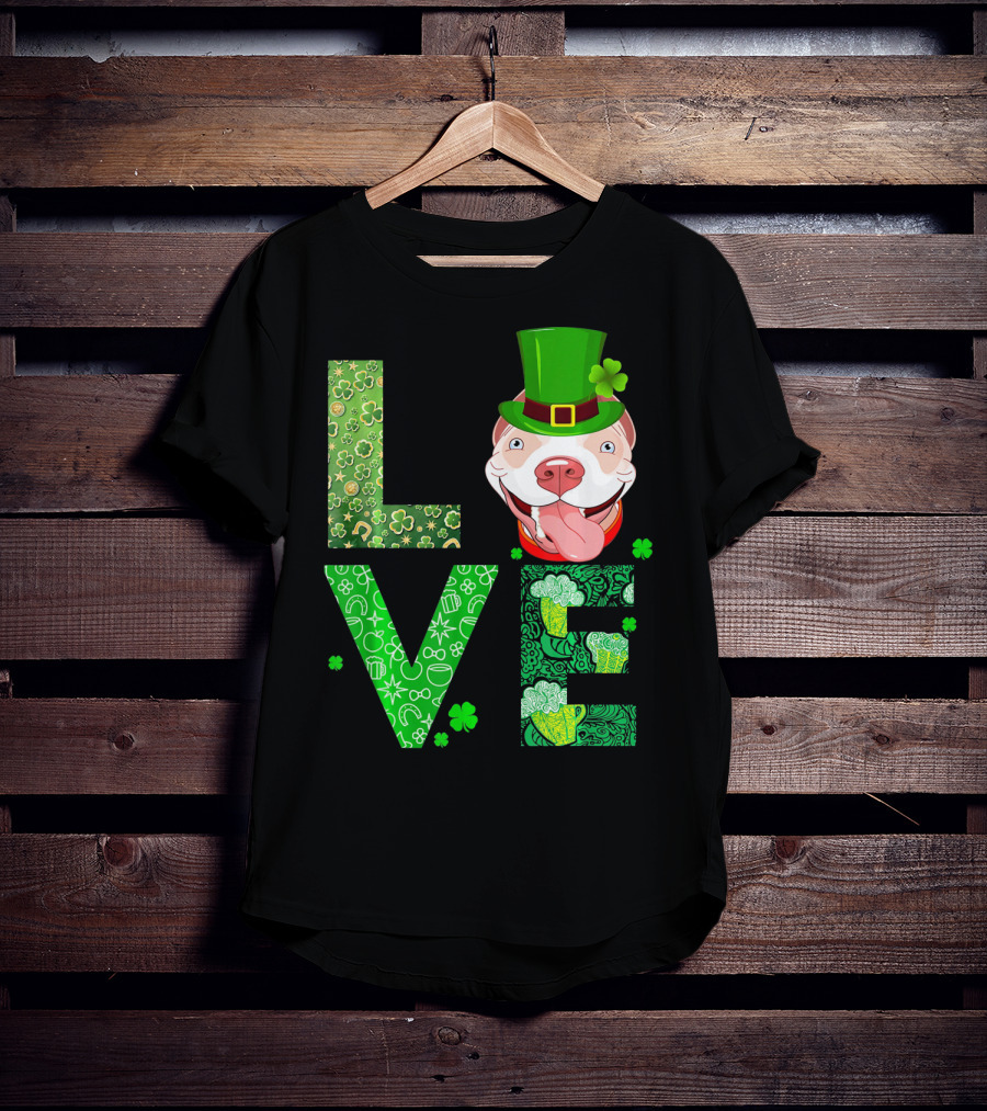 Love Pitbull St Patricks Day Green Shamrock Hat T-Shirt
