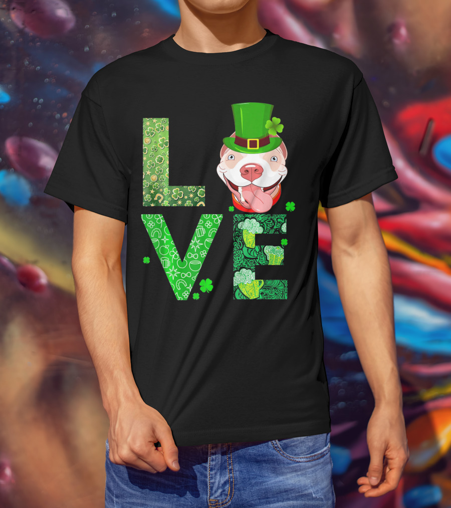 Love Pitbull St Patricks Day Green Shamrock Hat T-Shirt
