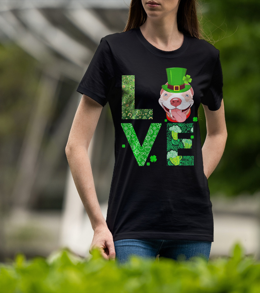 Love Pitbull St Patricks Day Green Shamrock Hat T-Shirt