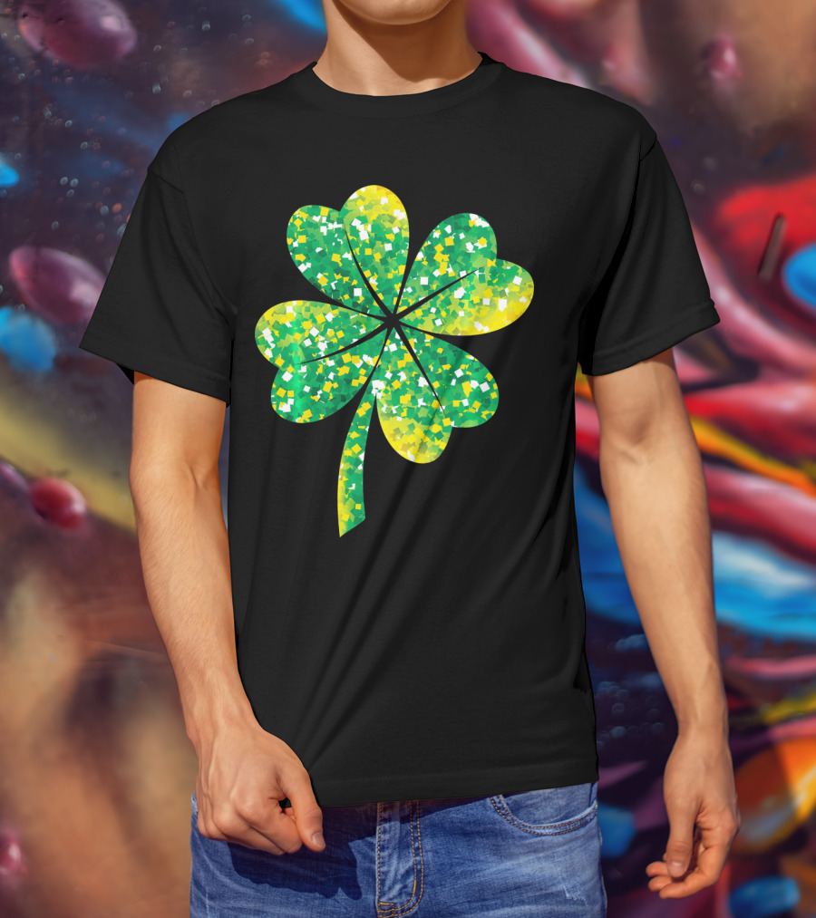 St Patricks Day Green Shamrock 4 Leaf Pattern College T-Shirt