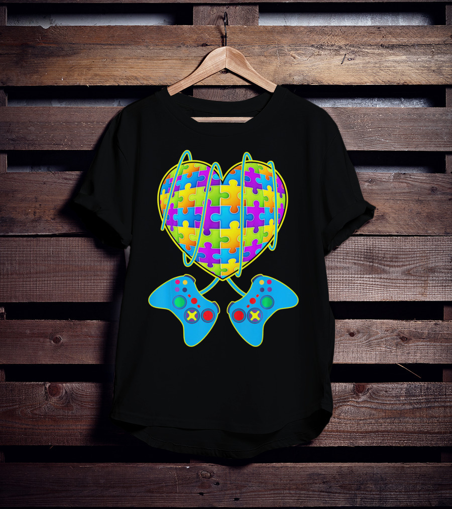 Heart Puzzle Gamer Controller Pattern St Patrick T-Shirt