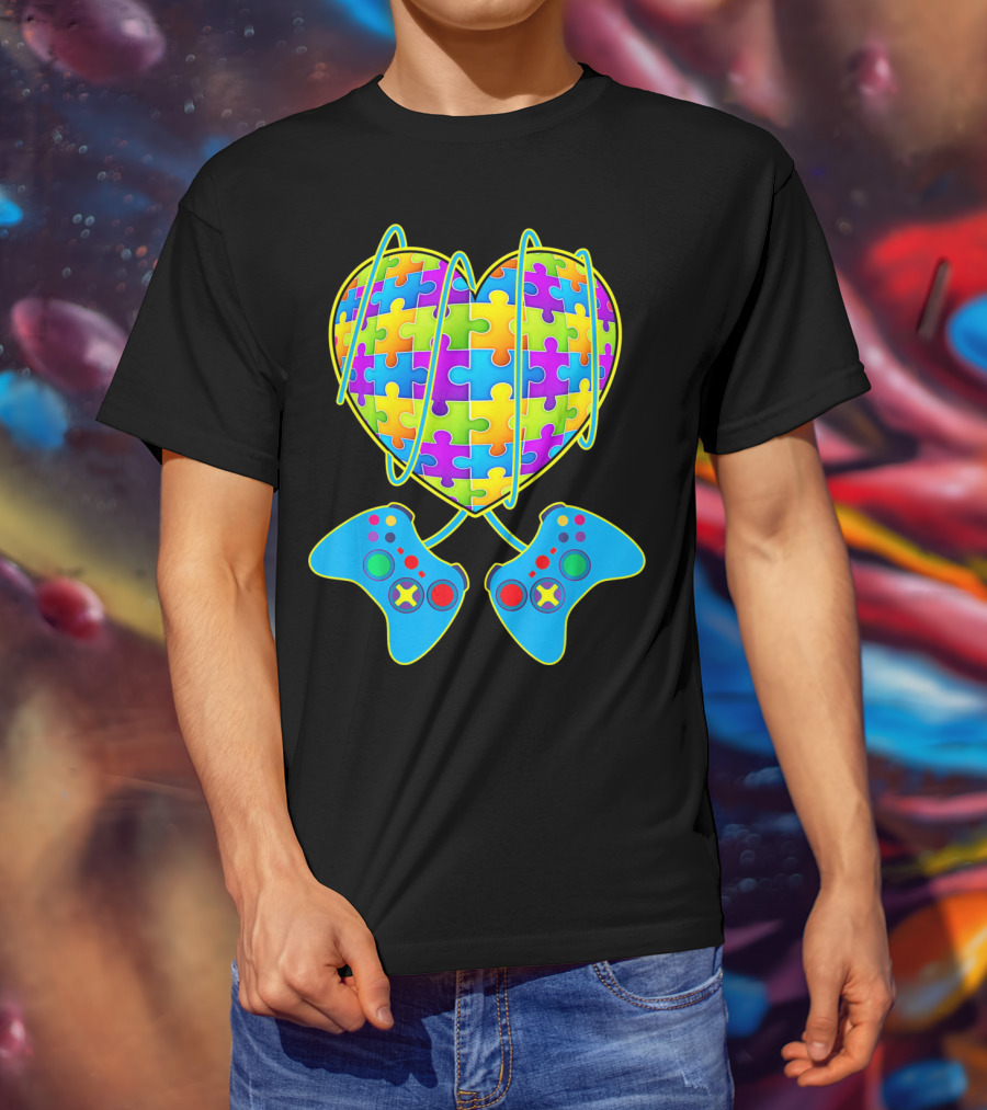 Heart Puzzle Gamer Controller Pattern St Patrick T-Shirt