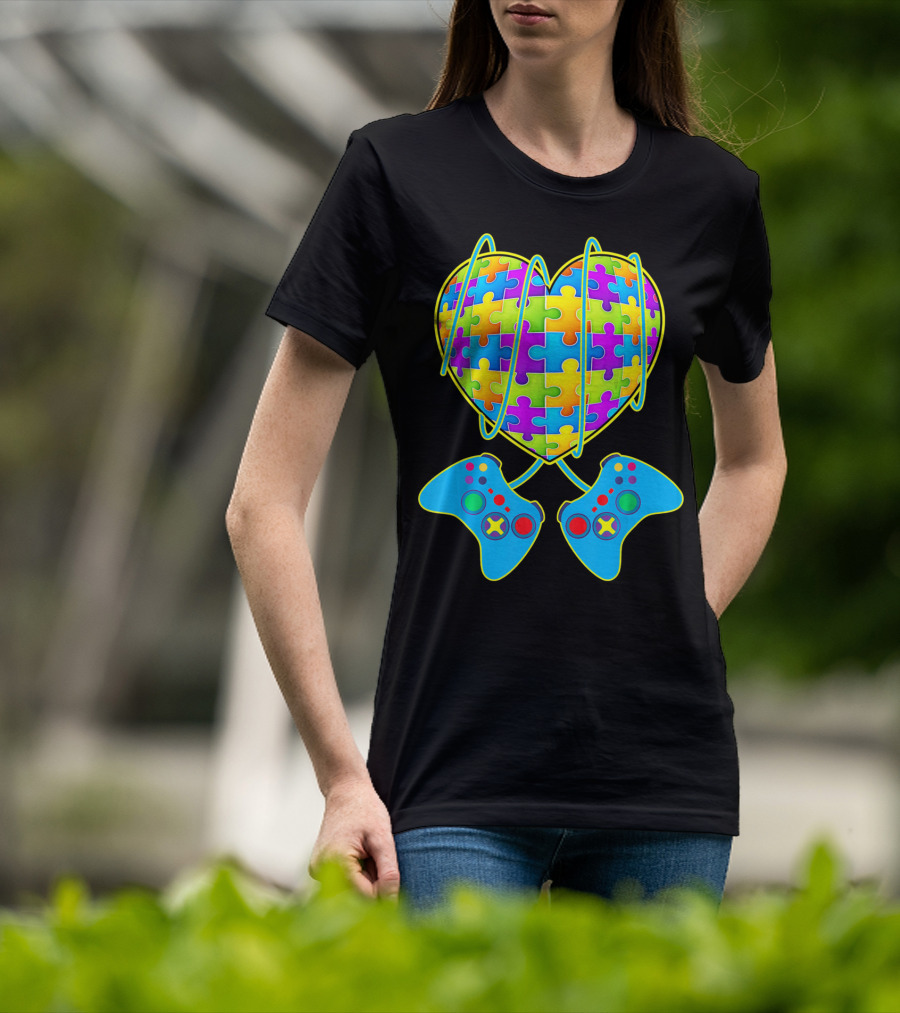 Heart Puzzle Gamer Controller Pattern St Patrick T-Shirt