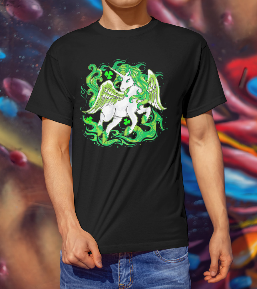 Irish Unicorn With Shamrocks Saint Patrick's Day Humor T-Shirt