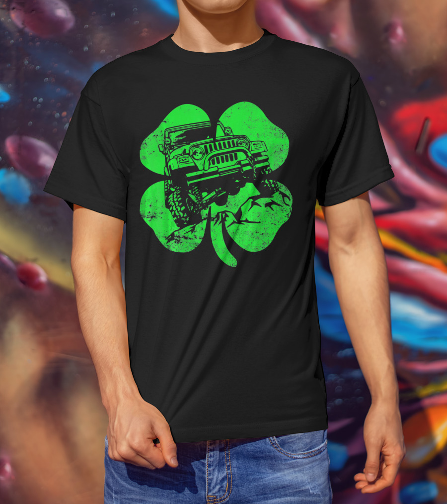 Jeep St Patricks Distressed Off Road Clover T-Shirt