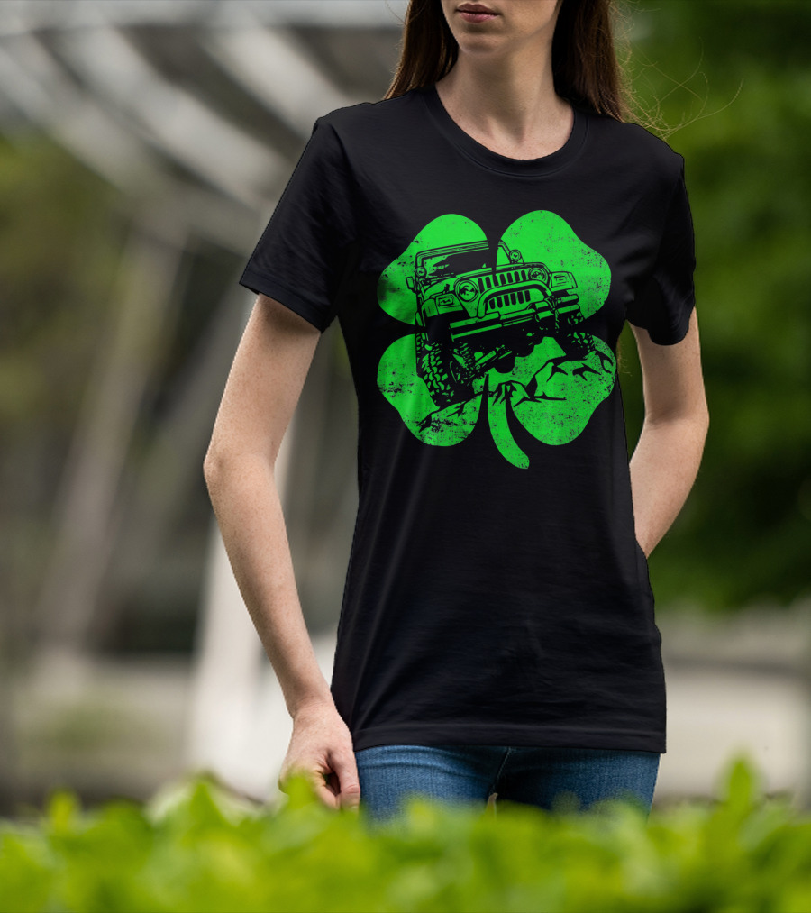 Jeep St Patricks Distressed Off Road Clover T-Shirt