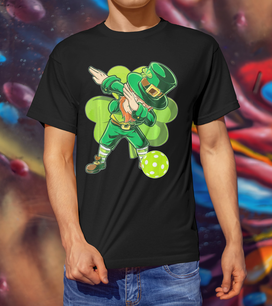 Funny Dabbing Leprechaun Pickleball Sport T-Shirt