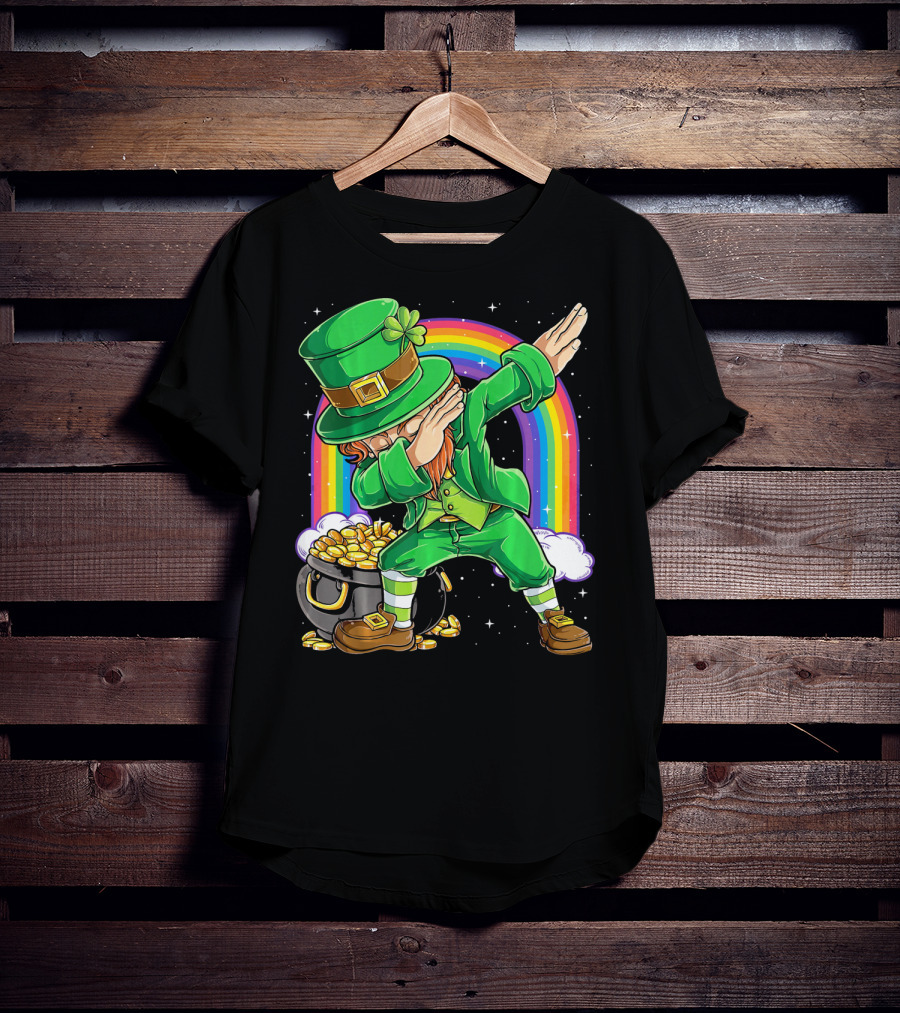 Dabbing Leprechaun Rainbow Pot Of Gold St Patricks T-Shirt