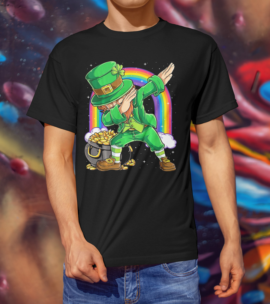 Dabbing Leprechaun Rainbow Pot Of Gold St Patricks T-Shirt