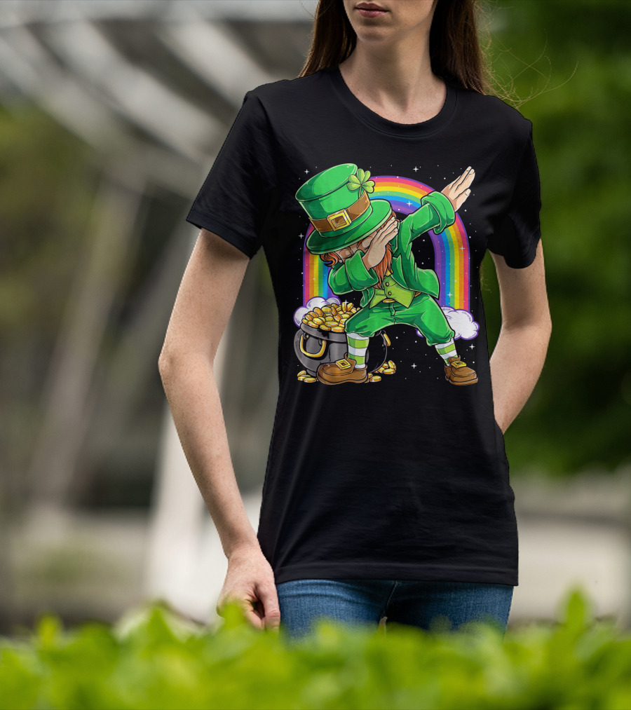 Dabbing Leprechaun Rainbow Pot Of Gold St Patricks T-Shirt
