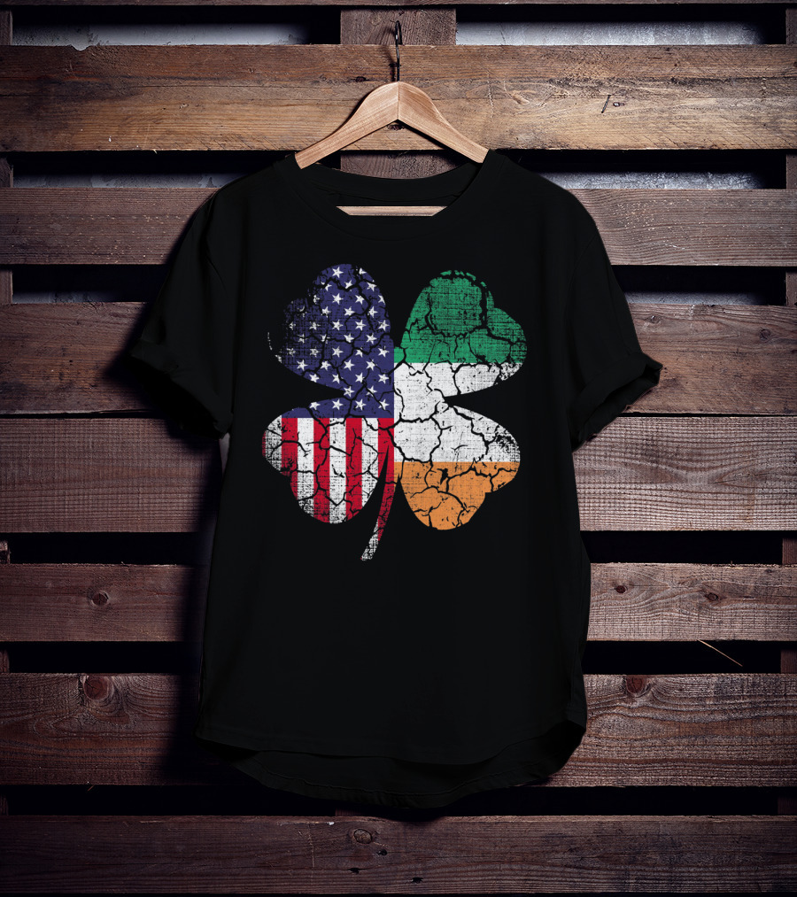 St Patricks Day Irish American Flag Shamrock Clover Mashup T-Shirt