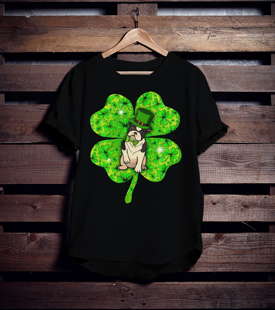 French Bulldog With Irish Shamrock And Leprechaun Hat T-Shirt