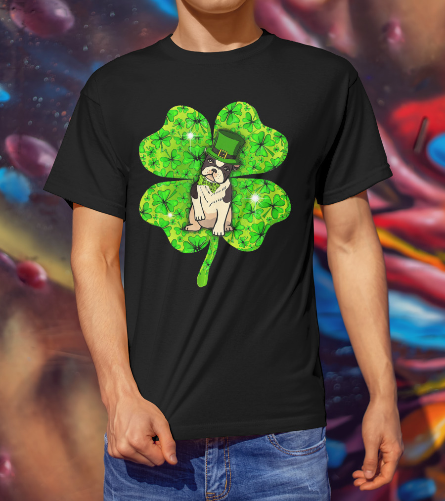 French Bulldog With Irish Shamrock And Leprechaun Hat T-Shirt