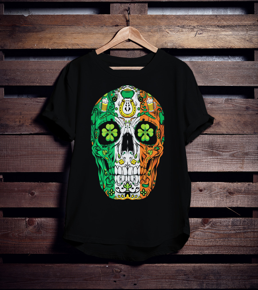 Sugar Skull Irish Leprechaun Shamrock St Patrick's Day T-Shirt