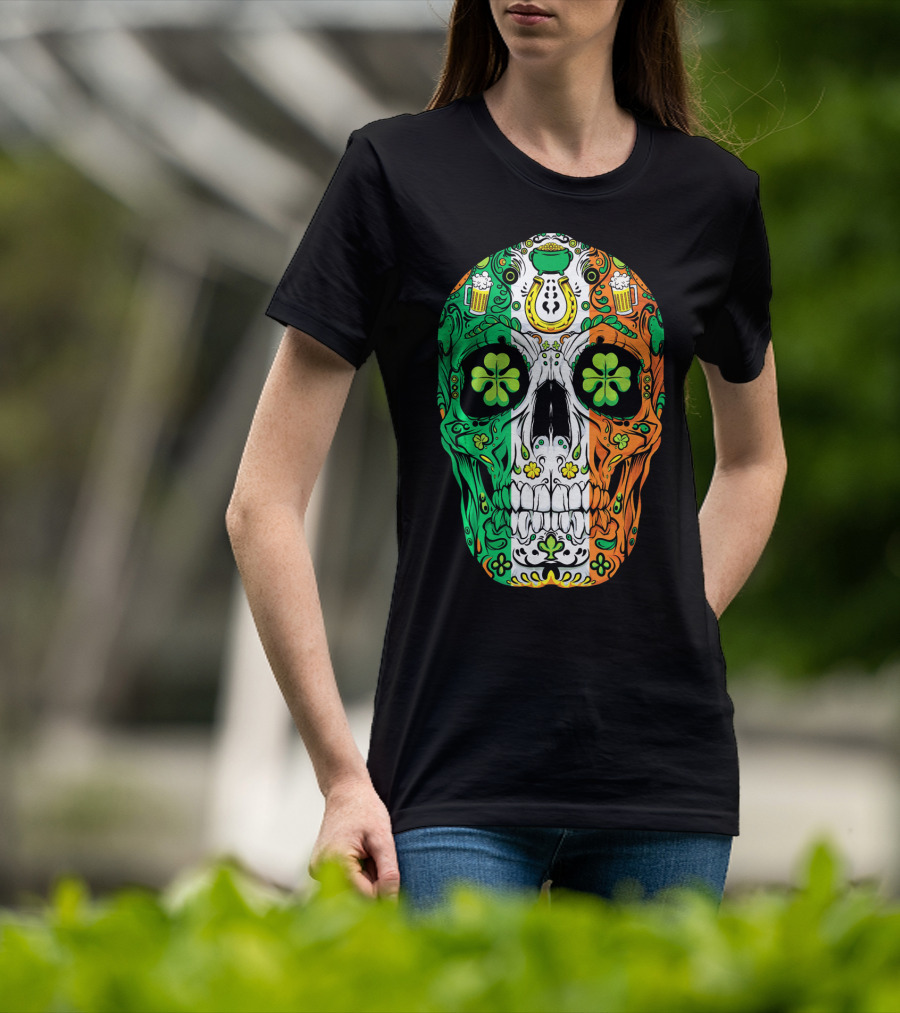 Sugar Skull Irish Leprechaun Shamrock St Patrick's Day T-Shirt