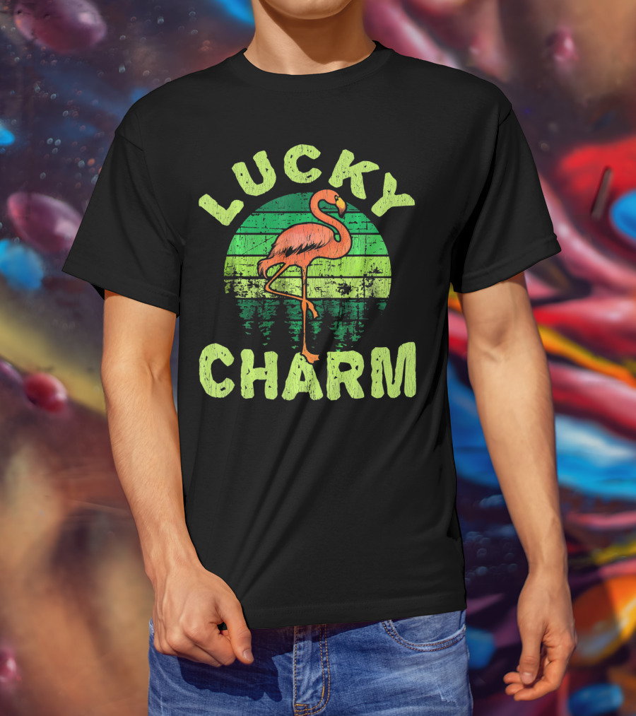 Lucky Charm Flamingo Vintage Bird Lovers T-Shirt