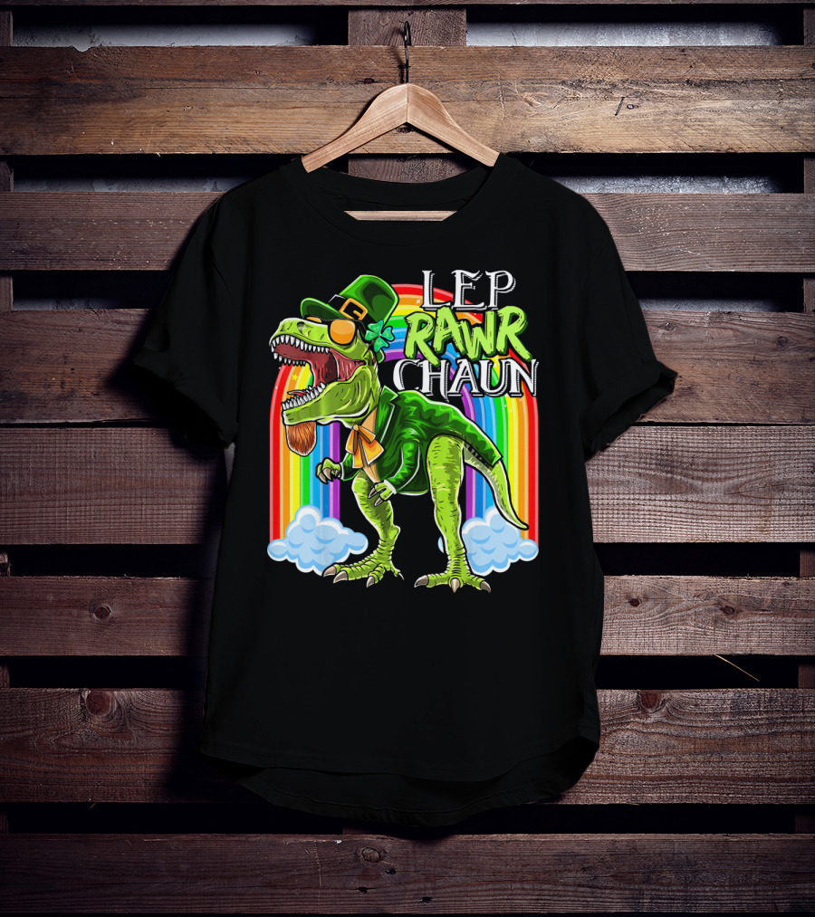 Leprawrchaun St. Patrick Day Rex Rainbow Dinosaur T-Shirt