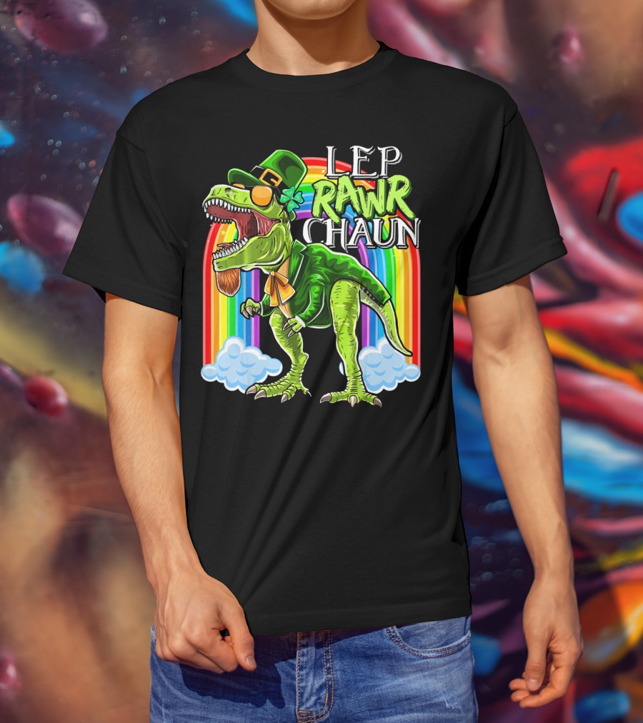 Leprawrchaun St. Patrick Day Rex Rainbow Dinosaur T-Shirt