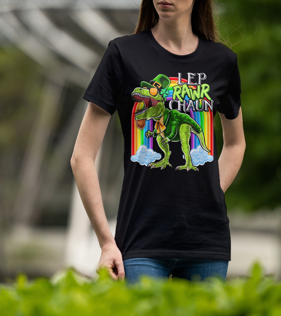 Leprawrchaun St. Patrick Day Rex Rainbow Dinosaur T-Shirt