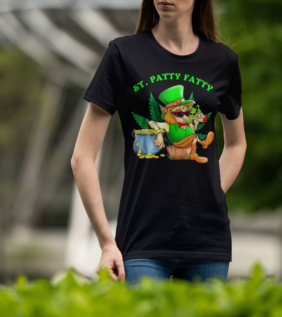 St. Patty Fatty Cool St. Patrick's Weed Smoking Leprechaun T-Shirt