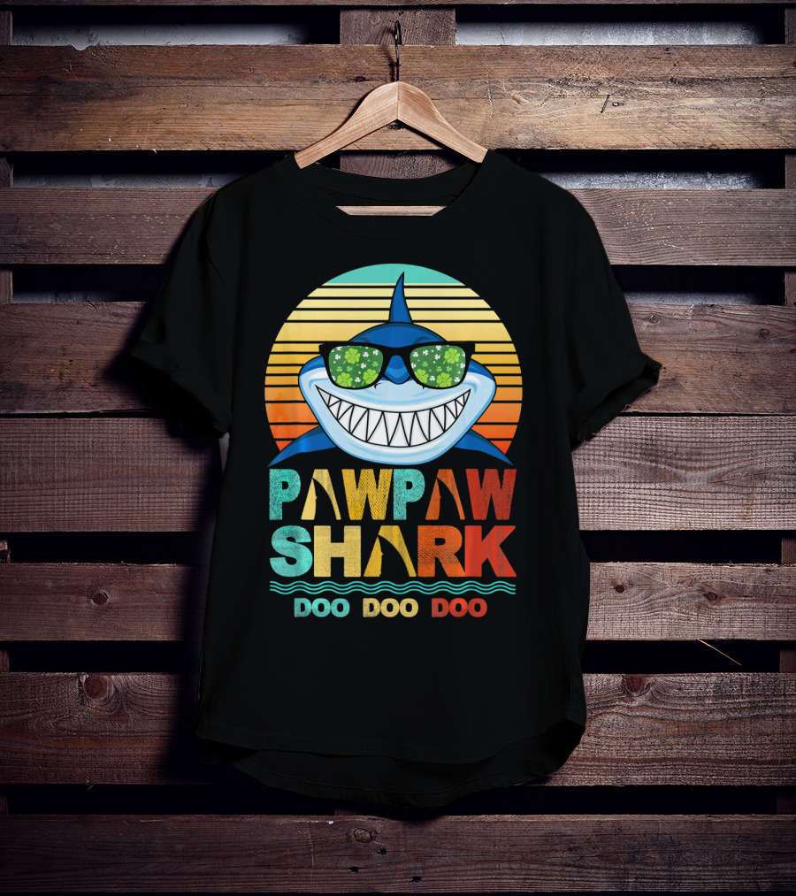 Pawpaw Shark Doo Doo Doo Sunglasses Retro Sunburst T-Shirt