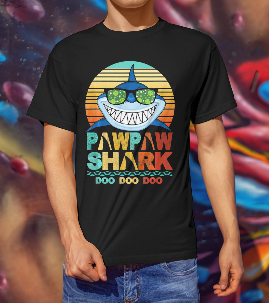 Pawpaw Shark Doo Doo Doo Sunglasses Retro Sunburst T-Shirt