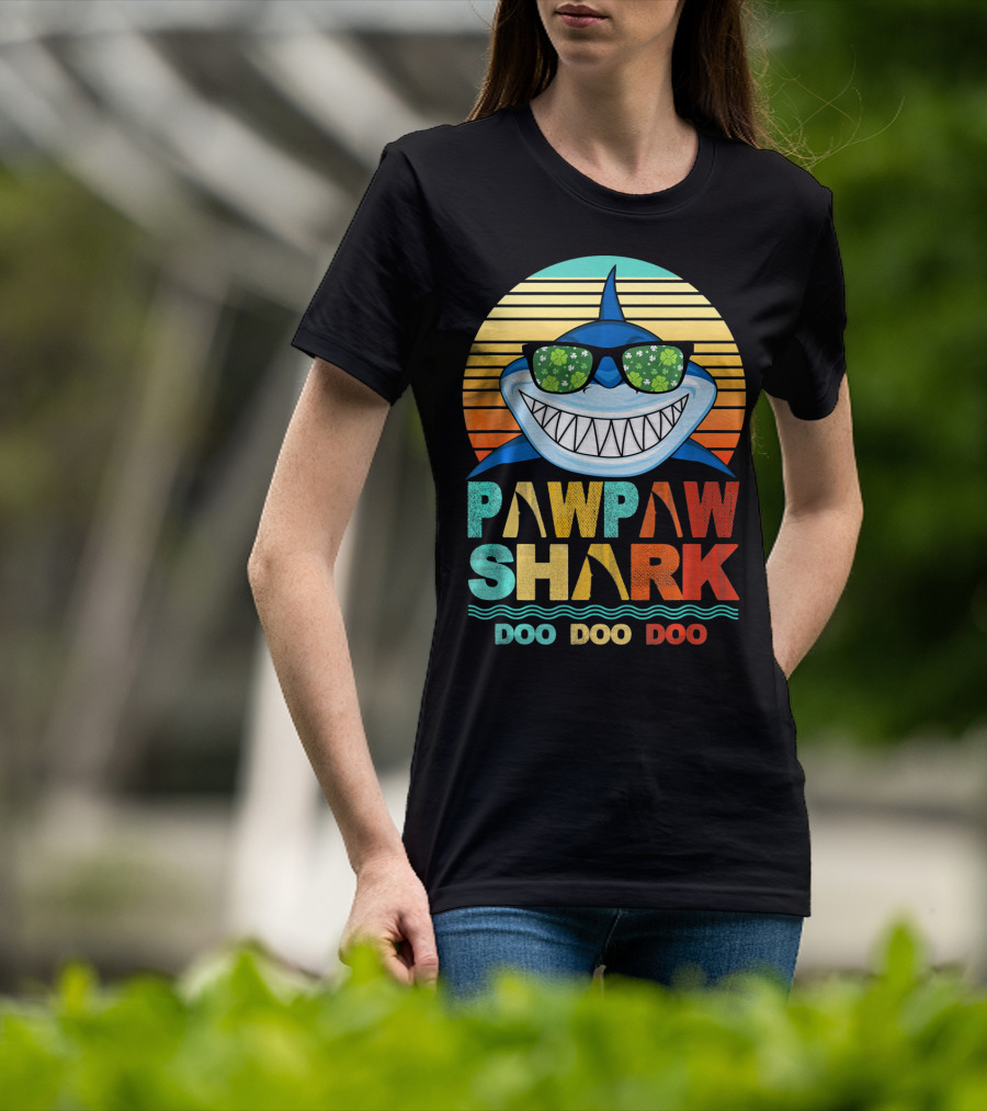 Pawpaw Shark Doo Doo Doo Sunglasses Retro Sunburst T-Shirt