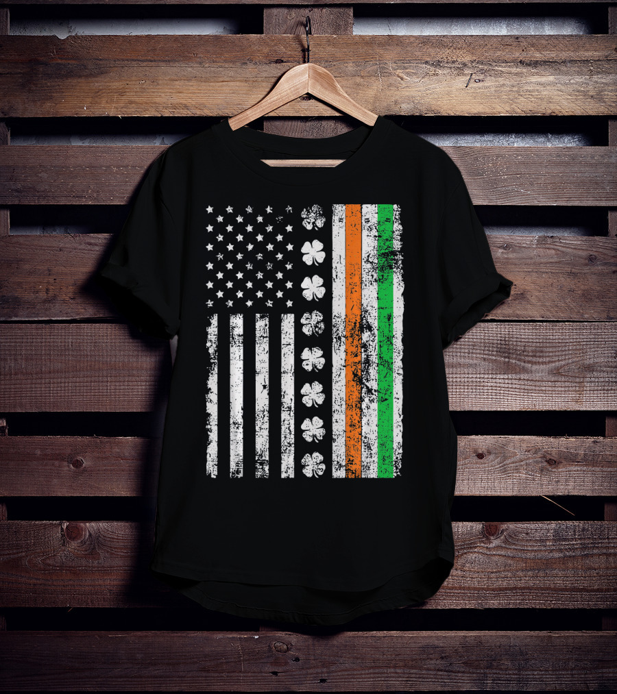Irish American Flag Shamrock St Patricks Holiday T-Shirt