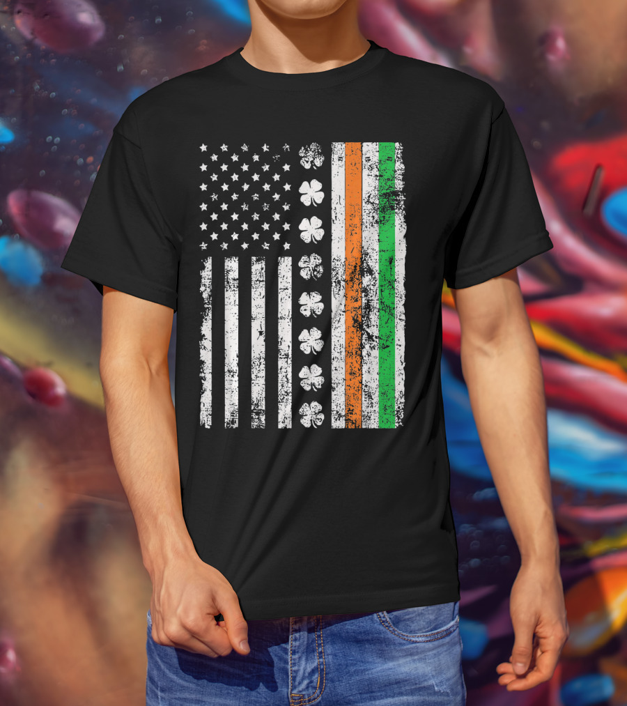 Irish American Flag Shamrock St Patricks Holiday T-Shirt
