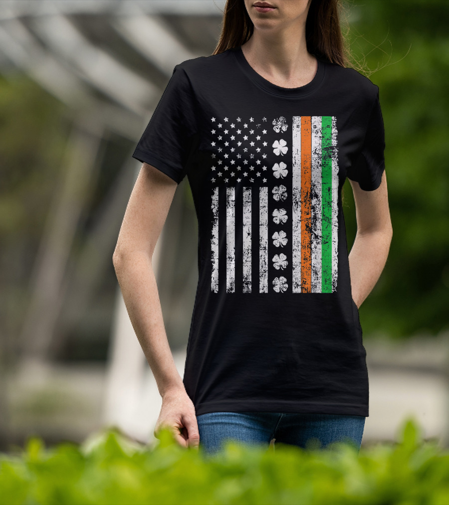 Irish American Flag Shamrock St Patricks Holiday T-Shirt
