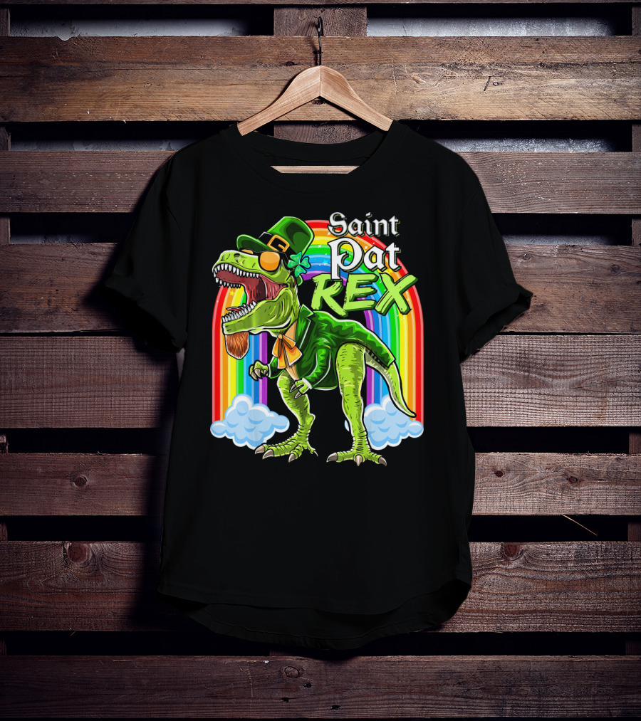 Saint Pat Rex Dinosaur Leprechaun Rainbow T-Shirt