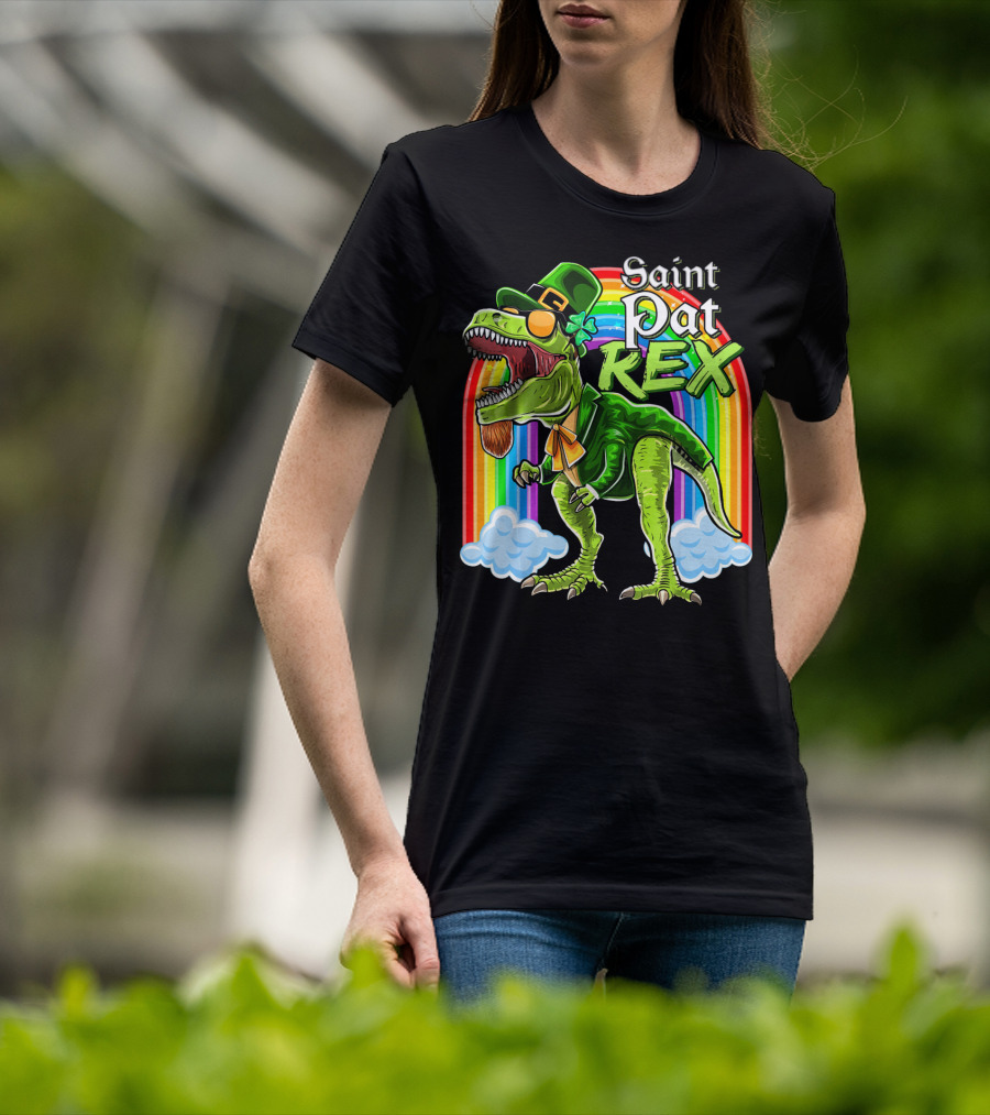 Saint Pat Rex Dinosaur Leprechaun Rainbow T-Shirt