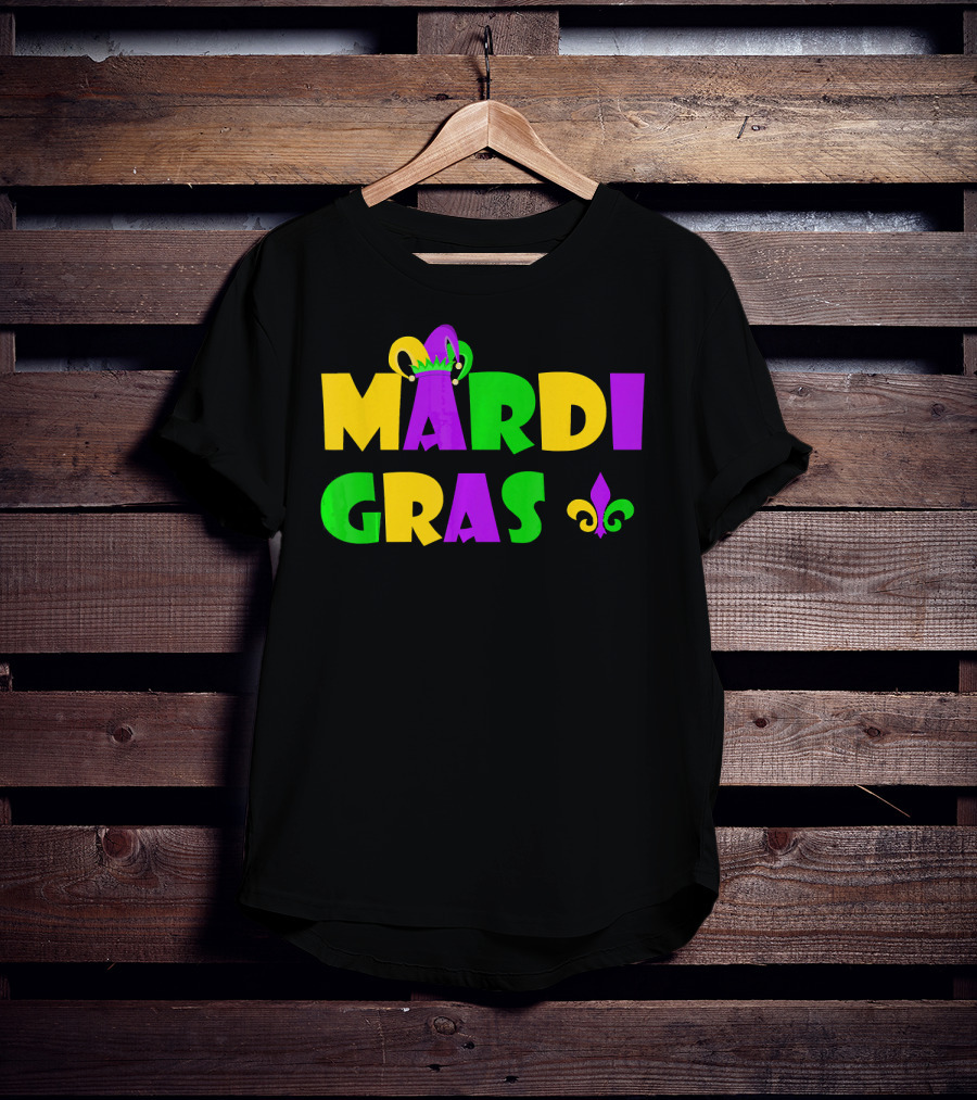 Mardi Gras Fun Party With Crown And Fleur-de-Lis T-Shirt