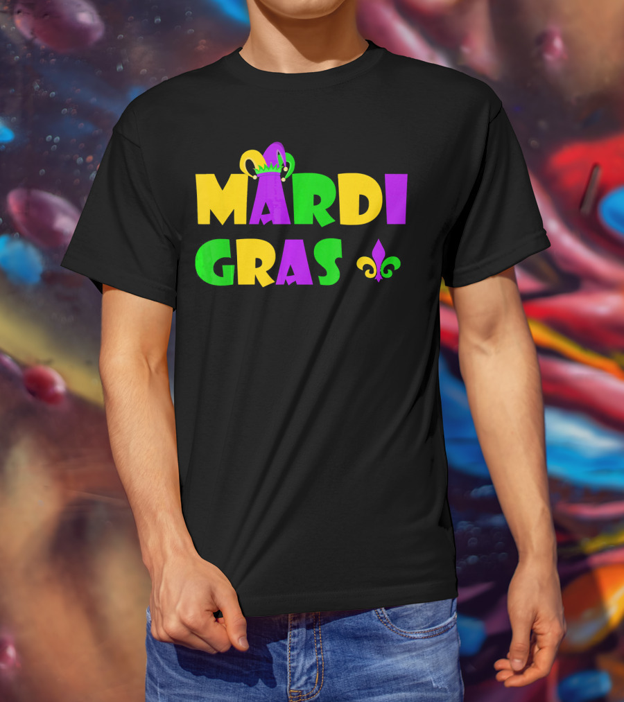Mardi Gras Fun Party With Crown And Fleur-de-Lis T-Shirt