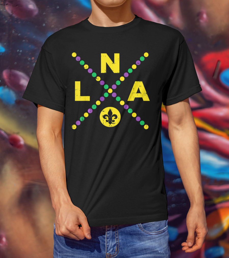 NOLA New Orleans Louisiana Jester Fleur-de-Lis Mardi Gras Colors T-Shirt