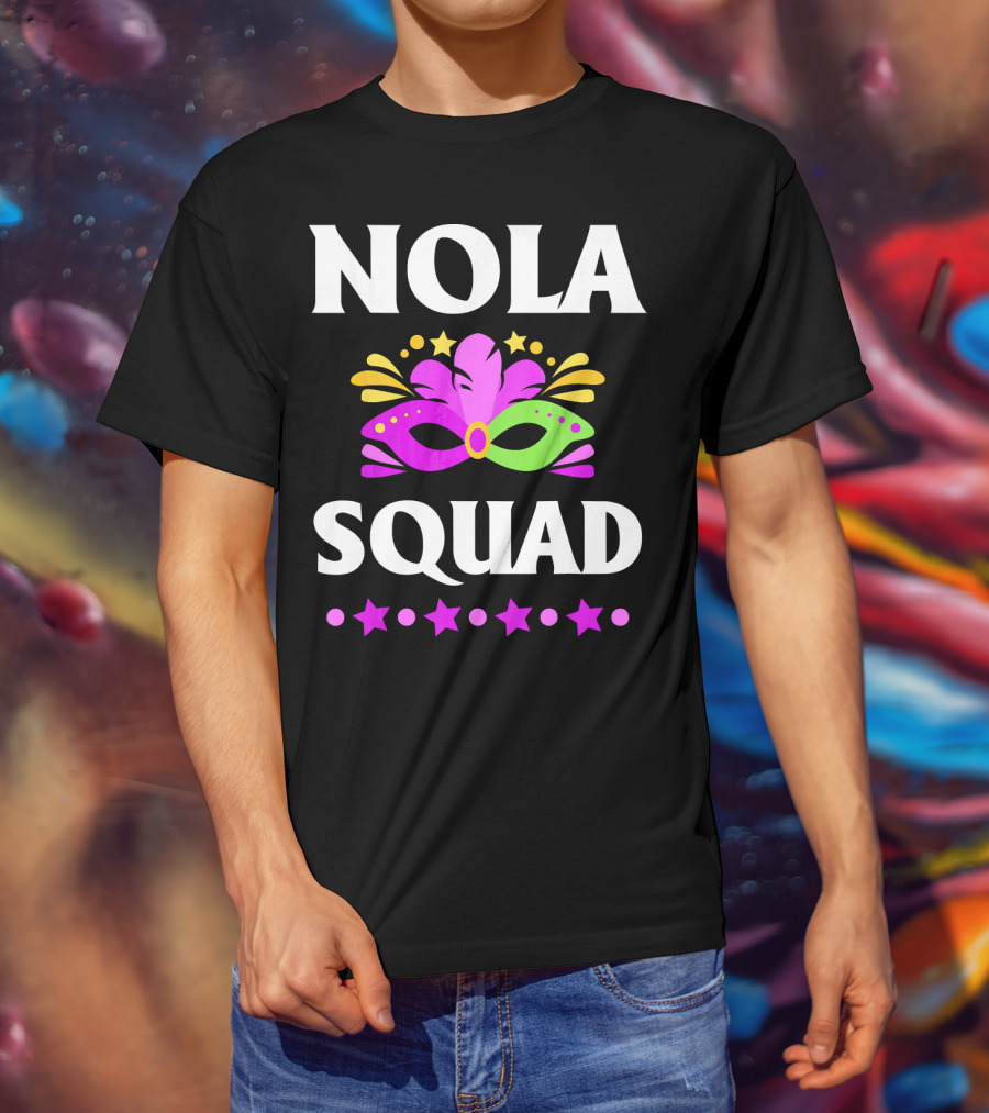Nola Squad Mardi Gras Mask Stars T-Shirt