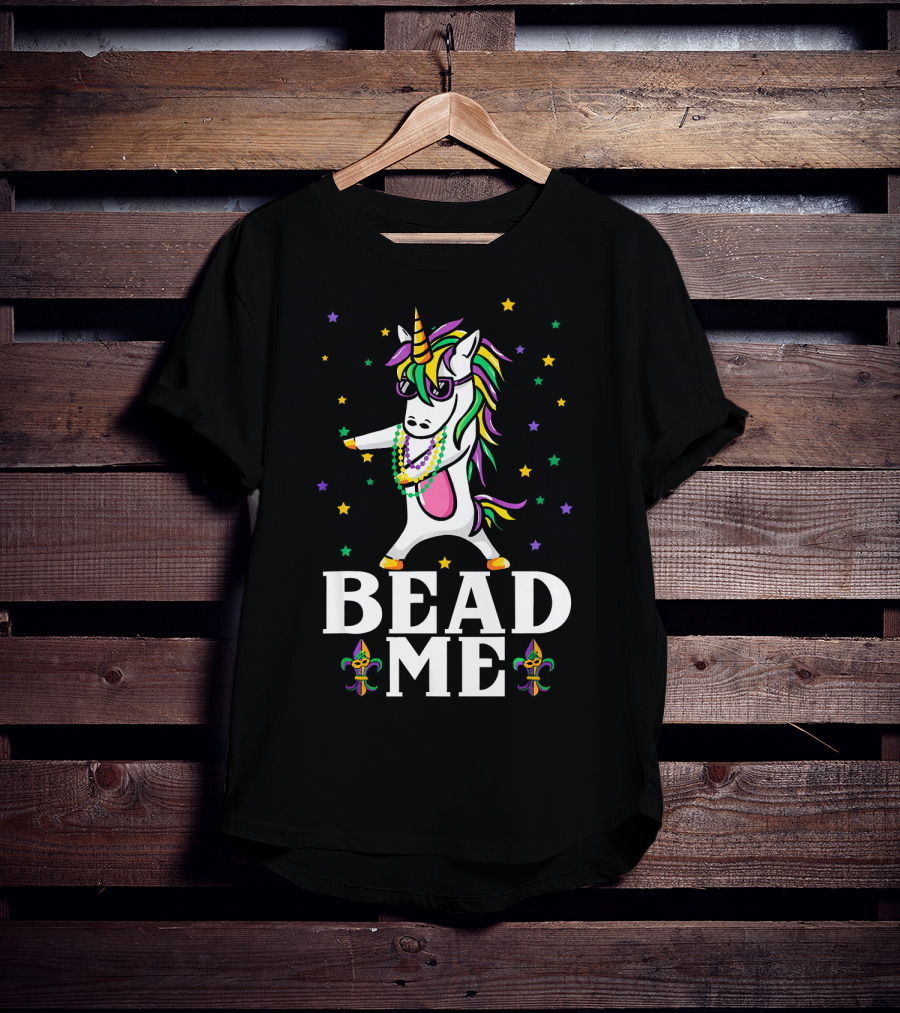 Mardi Gras Unicorn Dabbing Bead Me Stars And Fleur-de-Lis T-Shirt
