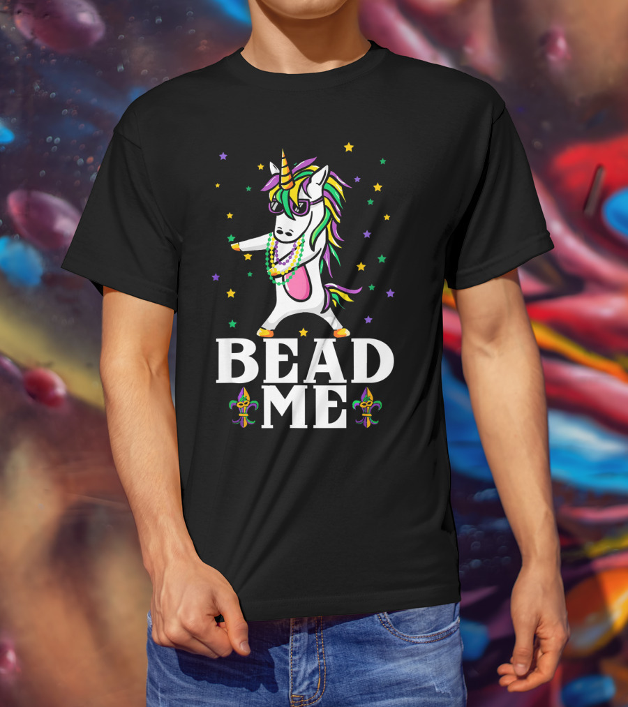 Mardi Gras Unicorn Dabbing Bead Me Stars And Fleur-de-Lis T-Shirt