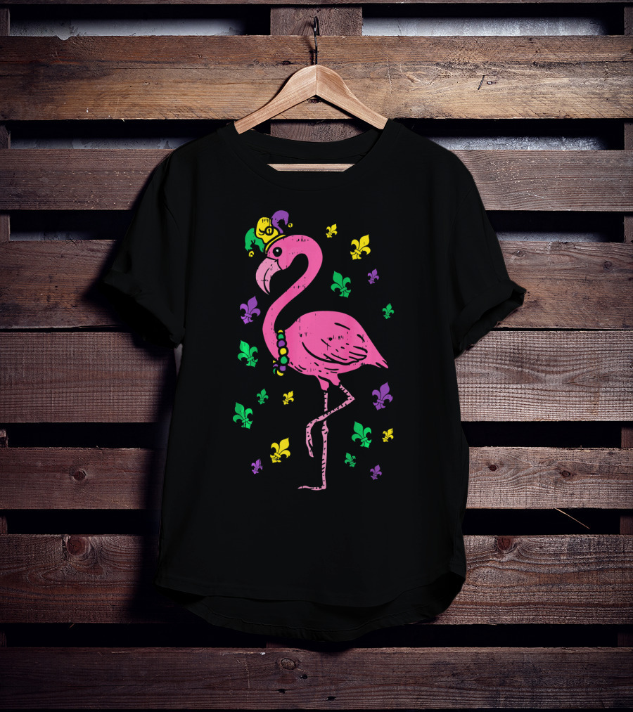 Jester Pink Flamingo Bird Animal Cute Fleur De Lis T-Shirt