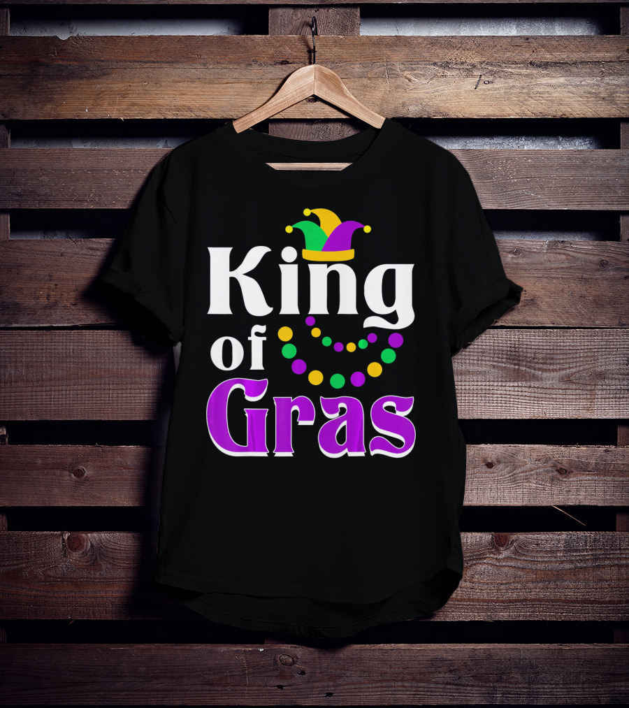 King Of Gras Funny Mardi Gras Couples Co Jokester Hat And Beads T-Shirt
