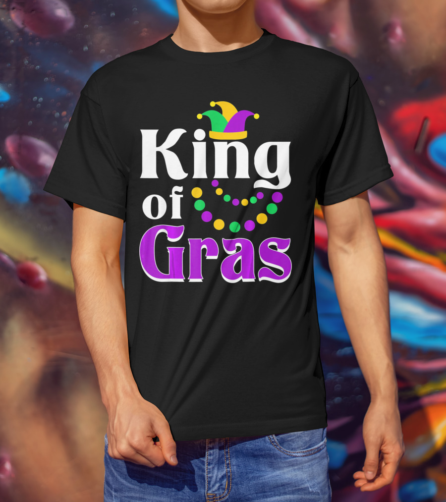 King Of Gras Funny Mardi Gras Couples Co Jokester Hat And Beads T-Shirt